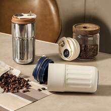 Caneca de café com visor de temperatura de 450 ml/15,2 oz, caneca de viagem aquecida com sensor de toque de aço inoxidável, copo esportivo de alta qualidade para atividades ao ar livre, copo portátil para escritório - Castanho - Ver 5