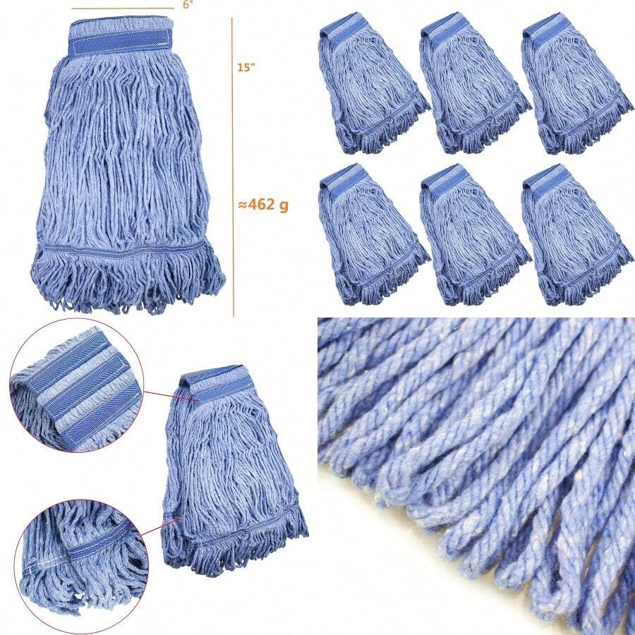 Mop Head Replacement Commercial Heavy Duty String Blue Wet Mop Heads For 3 Typs Commercial Mop Handle 6Medium Weight 16oz - Màu xanh lam - Xem 1