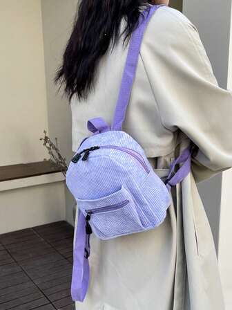 Fashionable And Versatile Solid Color Corduroy Laptop Work Backpack For Women, Mini Water Resistant Campus Daypack For High School College, Small Travel Shoulder Bags Waterproof Business Commuting Backpacks, Multi Pocket Functional Backpack