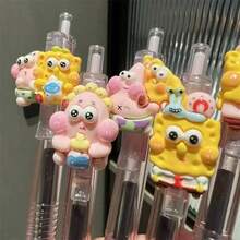 قلم حبر جاف قابل للسحب 1/3 قطع بتصميم الشخصية الأيقونية سبونج بوب، رأس كتابة ناعم 0.5 مم، مناسب للتدوين والملاحظات والاستخدام المكتبي والهدايا - الأسود - مشاهدة 3