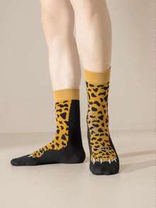 1 par de calcetines cómodos y casuales para hombres con estampado de garra de dinosaurio y pata de animal hasta el tobillo - Multicolor - Ver 3