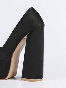 1. 绒面革粗跟套脚女鞋，圆头高跟性感女鞋 - 黑色 - 查看 9