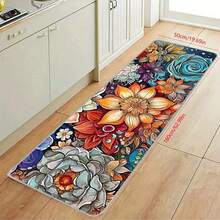 1pc Bohemian Feng Shui Colorful Floral Kitchen Floor Mat, Anti-Slip Soft Carpet, Waterproof Kitchen Mat, Anti-Fouling Mat, Machine Washable, Entrance Door Mat, Kitchen/Living Room/Laundry Room/Bathroom Absorbent Mat, Room Decor - Multicolor - View 18