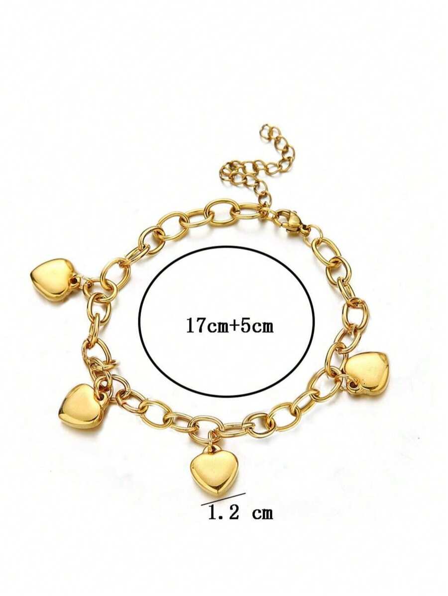 Dây chuyền tròn bằng thép không gỉ thời trang tinh tế, mặt dây chuyền hình trái tim, vòng tay tua rua Valentine, mẹ, mẹ, ngày của mẹ, quà tặng - Vàng - Xem 1