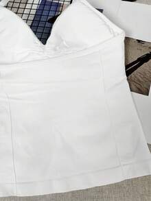 女士瑜伽运动文胸无袖露脐运动上衣，弹力健身透气背心 - 白色 - 查看 5