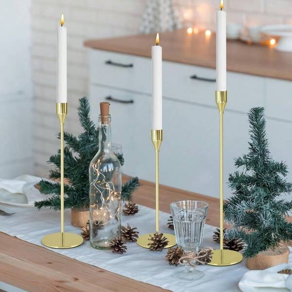 Portavelas sencillos de una sola cabeza (6 piezas/12 piezas) hechos de hierro enchapado, de estilo europeo romántico, perfectos para el hogar, la cena o las decoraciones de boda. Adecuados para centros de mesa. Portavelas cónicos, portavelas de metal, decoraciones de habitación, decoración del hogar (velas no incluidas).