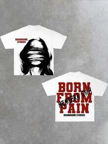 Double-Sided Summer Tops For Women Born From Pain Brandname Studios Graphic Tee, Crew Neck Short Sleeve Printing T Shirt, Unisex - trắng - Xem 1
