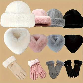 1 Set Of Solid Color Versatile Hat, Scarf And Gloves, Windproof, Suitable For Outdoor Use, Available In Multiple Colors