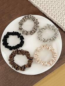 5pcs Women's Fabric Pleated Satin Hair Scrunchies, Elegant Minimalist Design, Elastic Hair Ties Suitable For Ponytails And Buns, Daily Use ,Scrunchy Hair Ties - Multicolor - View 4