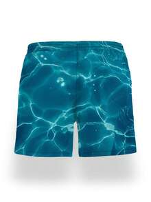 Men's Summer Coconut Tree Print Drawstring Waist Slant Pocket Quick Dry Double Layer Mesh Lined Shorts, Fashionable Casual Tropical Hawaiian Beach Vacation 3/4 Shorts, Beach Pants, Swim Trunks - Black - View 4