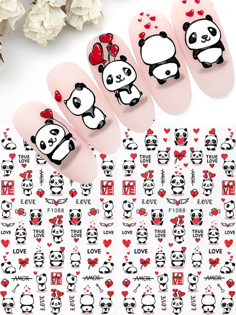 Ziua Îndrăgostiților unghii autocolante romantice drăguț Panda dragoste design decalcomanii Festival decorare artă slider DIY manichiură accesorii instrument