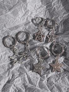 1pc Gothic Punk Style Rivet Swirl Star Earrings, Fashionable Cute Earrings For Women - Silver - View 5