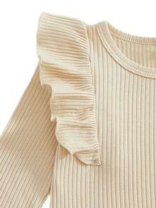 Infant Girls' Ruffled Sleeve Knit Top + Retro Plaid Woolen Skirt 2-Piece Set, Toddler Princess Style Long Sleeve T-Shirt + Bow A-Line Skirt Outfit, 0-4 Years, Korean Sweet Casual Wear - Black - View 4