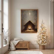 1幅基督教帆布海报，圣诞马槽壁画，描绘了小耶稣的形象，节日圣诞装饰家居艺术品，神圣的圣诞主题壁画，适用于家居装饰、墙面装饰、客厅装饰、卧室装饰、房间装饰，充满灵性的圣诞家居装饰，信仰灵感基督教可打印风格 - 彩色 - 查看 4