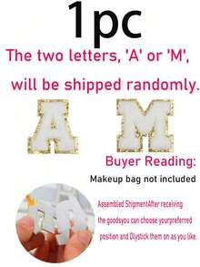 1个透明PVC字母化妆包，防水便携雪尼尔字母拉链化妆品收纳包，简约首字母贴纸旅行化妆包，女士浴室字母印花洗漱包（字母A~Z），送给妈妈的礼物，沙滩包，沙滩必备