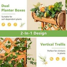 2-In-1 Raised Garden Bed With Trellis Removable Planter Boxes With Lattice Trellis 113 Cm Vertical Wood Flower Bed For Vine Climbing Plants Vegetables And Herbs Orange - 橘色 - 查看 5