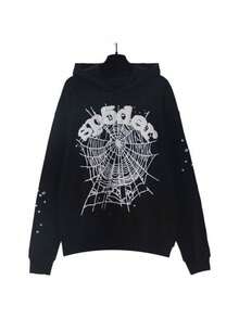 Autumn/Winter Clothing: Street-Style Hip-Hop Style Foam Spider Web Hooded Sweatshirt, Fashionable Sporty Hoodie. - Black - View 9