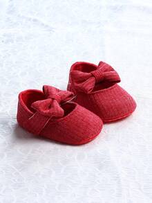 1雙女童可愛的蝴蝶結羊毛布帶設計平底鞋,適合春秋季節穿著 - 酒紅色 - 查看 2