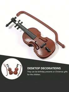 Mini Violin Model Miniature Toy, Bow And Case - Perfect Mini Musical Instrument For Dollhouse Decoration And Collectors Mini Miniature World Violin Music Instrument Scene Model Shooting Props, Vintage Imitation Violin, Family Toys - Wood Grain Color - View 3