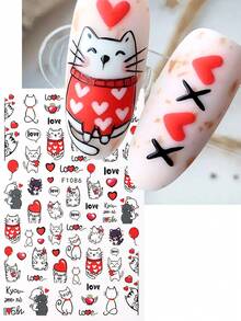 Hình dán trang trí móng tay ngày Valentine, hình trái tim và mèo lãng mạn, phụ kiện làm móng tự chế cho ngày lễ. - Nhiều màu - Xem 3