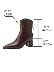 Qiluyuan Botas de tobillo de moda para mujer, nuevas botas elegantes de estilo francés de unicolor, sexy punta puntiaguda con tacón alto y cremallera trasera, versátiles para uso casual, trabajo, fiesta de vacaciones, Navidad, botas de tobillo en marrón, negro - Marrón - Ver 3
