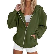 Sudadera con capucha para mujer, casual, de manga larga, de gran tamao, ligera, linda, de otoo, con bolsillo, A#01 Verde, Large - inicial - Ver 4