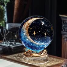2D,Non-Transformer,Boho Acrylic Crystal Ball With Starry Sky And Crescent Moon Design, Tabletop Decor Sphere For Office, Bedroom, Home Garden, Indoor & Outdoor Use, Ideal Ramadan Festival Symbol Gift - Multicolor - View 4