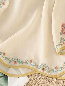 JIANHU 春夏刺绣立领上衣，现代中式纽扣设计，宽松优雅百搭白色度假风上衣 - 白色 - 查看 6