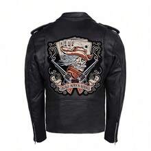 Icebanner Dead Man's Hand Cowboy & Guns Poker Embroidered Motorcycle Casual Classic Moto Rider Leather Jacket For Men, Spring & Autumn - Black - View 2
