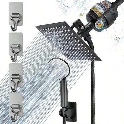 YA-Regadera para Baño con Filtro 10" Cabeza de Ducha Antióxido con Shower Head de Mano 20 Capas de Filtrado Regadera Cuadrada de Alta Presion con 2 Cartuchos Filtrantes y Todos Los Accesorios195