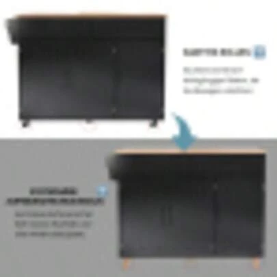 129x46(71)X91.5cm Esstischwagen /Anrichte Mit Klapptischplatte, Inneneinlegeböden In Den Schranktüren, Kücheninsel Auf 5 Rädern Mit Stauschränken Und 2 Schubladen, Für Das Esszimmer, White