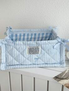 Keranjang Penyimpanan Lipat Bergaris Berlapis, Kotak Penyimpanan Meja Lipat, Tas Kosmetik Ember Pita Kapasitas Besar untuk Rumah, Dekorasi Ruangan - Baby Blue - View 12
