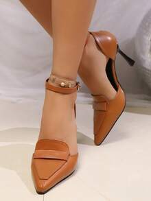 Autumn/Winter Sexy Fashion Buckle Pointed Toe Hollow High Heel Casual Versatile Coffee Women's High Heels, Elegant For Party, Brown Shoes Suitable For Various Occasions, Versatile Elegant Ladies High Heels - Brown - View 4