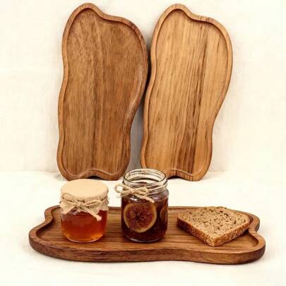 1pc Asymmetrical Wooden Tray With Handle | Serving Platter, Vegetable Dish, Bread Plate, Pizza, Dessert, Coffee Tray, Nuts & Snacks Plate For Home Use, Natural Wood Grain Texture, Unique Natural Beauty, Enhances Dining Experience, Kitchen Supplies, Home/Living Room/Bedroom Decor, Patio