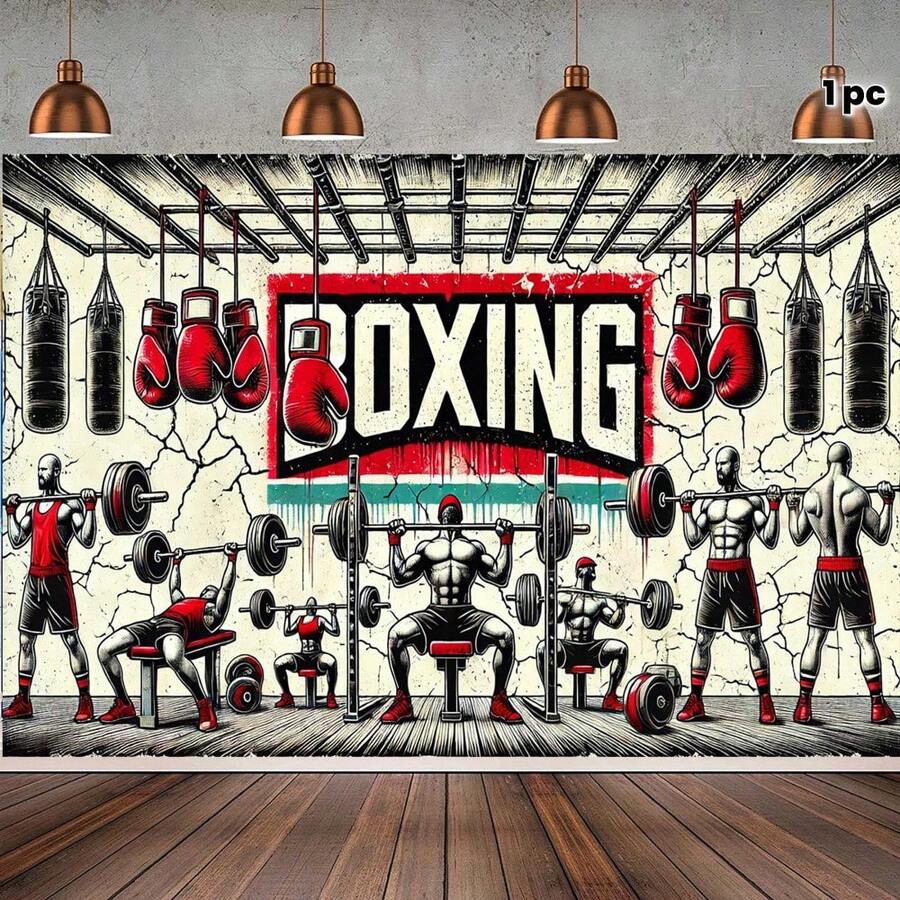 2D Flat 1 Pc Boxing Fitness Strength Training Artistic Polyester Backdrop, A Versatile Indoor/Outdoor Decoration Suitable For Living Room, Bedroom, Party, Office - No Power Needed, Perfect For Weddings, Birthdays, Anniversaries, Gender Reveals, Home Gym Backdrop | Dynamic Artwork | Durable Decorative Item