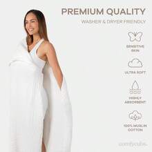 Adult Hooded Towel - Large 58'' X 58'' Soft Absorbent And Stylish Dual-Function Muslin Towel Hoodie For Bath Relaxation And Everyday Use - White - 白色 - 查看 4