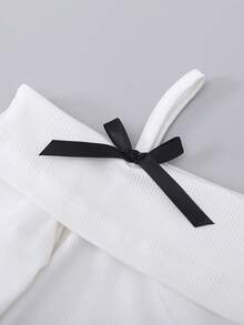 BASUSARRI Young Girl's Sleeveless Off Shoulder Long Sleeve Bow Tie Straight Top & Beaded Straight Skirt Suit, Elegant Lady Fashion Versatile Outfit - White - View 3