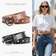 1 pieza Cinturón de cuero con cordones hecho a mano de moda para mujer, decoración versátil para vaqueros