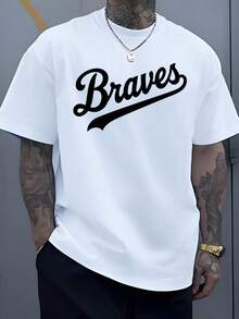 1pcs Braves Logo Men's 220g Sports T Shirt Casual Streetwear 100% Cotton Tee Baseball Style Digital Printed T Shirt Oversized Hip Hop Summer Top - 白色 - 查看 8
