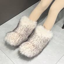 Botas de mujer de piel sintética efecto degradado Y2K, botas de exterior esponjosas y peludas, botas de nieve de moda de media pantorrilla - Beis - Ver 15