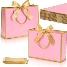 Bộ 15 túi quà cao cấp, túi giấy Kraft có quai xách và nơ, thích hợp cho đám cưới, sinh nhật, họp mặt bạn bè, lễ đón năm mới, kỷ niệm, tiệc ngoài trời, quà tặng ngày Valentine, quà tựu trường, hộp đựng trang sức, quà tặng tiệc cưới, mua sắm bán lẻ. - hồng - Xem 2