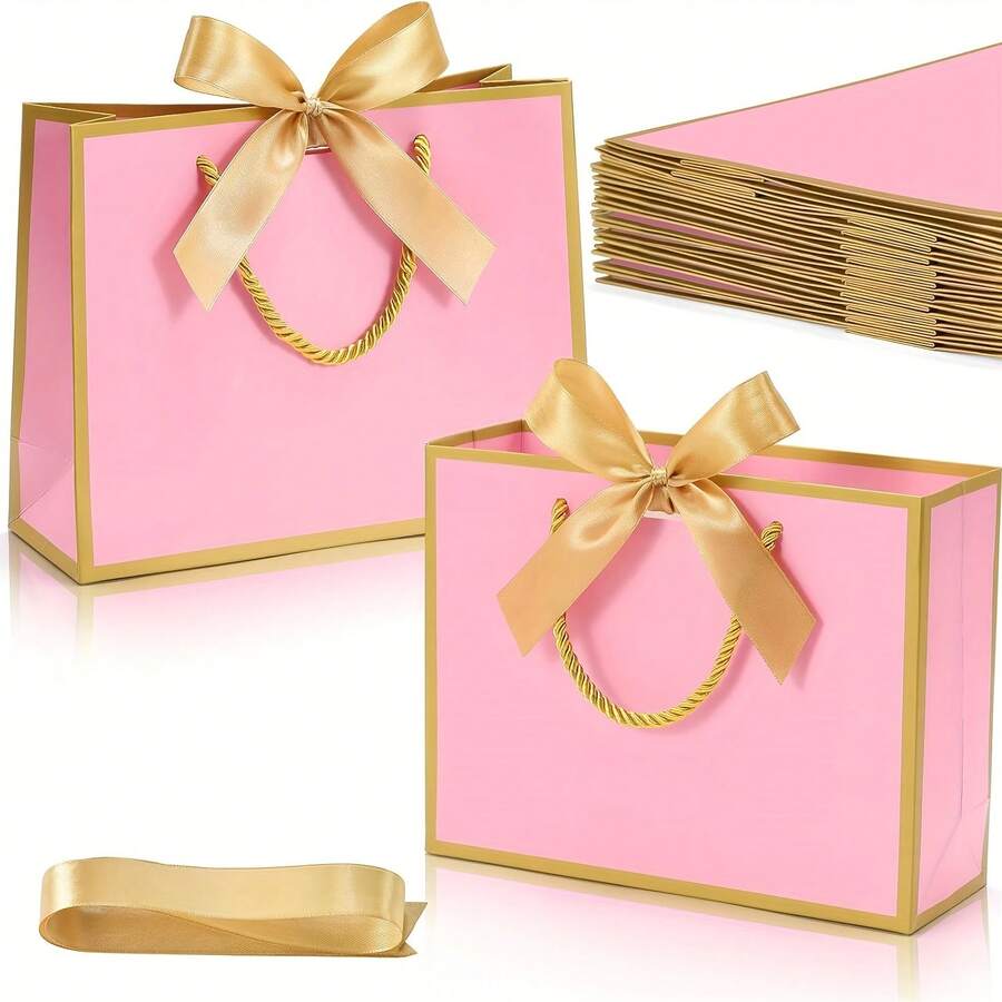 Bộ 15 túi quà cao cấp, túi giấy Kraft có quai xách và nơ, thích hợp cho đám cưới, sinh nhật, họp mặt bạn bè, lễ đón năm mới, kỷ niệm, tiệc ngoài trời, quà tặng ngày Valentine, quà tựu trường, hộp đựng trang sức, quà tặng tiệc cưới, mua sắm bán lẻ.