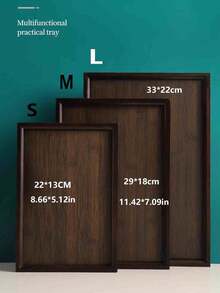 1pc Black Wooden Tray, Suitable For Food, Cake, Salad, Fruit, Sushi, Beverage, Steak, Pizza, Grain Texture Matte Finish, Suitable For Cafe, Home, Dessert, Tea, Bread, Snack And Cup - Coffee Brown - View 3