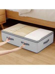 1pc/3pcs 120g Striped Pattern Large Capacity Underbed Storage Bag, Minimalist 120g Non-Woven Rectangular Extra Large Capacity Underbed Storage Bag, Large Opening Transparent Cover Clothes Organizer Bag, Foldable Handle Drawer Style Storage Bag, Suitable For Bedding And Clothing Storage, Suitable For Household Use - Stripe Pattern - View 4