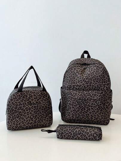 New Corduroy Leopard Print Backpack, Suitable For Elementary, Middle, And High School Students, Fits Laptop