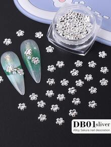 1盒/2盒合金樱花美甲装饰品，金/银金属樱花图案美甲贴纸，美甲配件，DIY优雅美甲贴花，美甲沙龙用品 - 彩色 - 查看 3