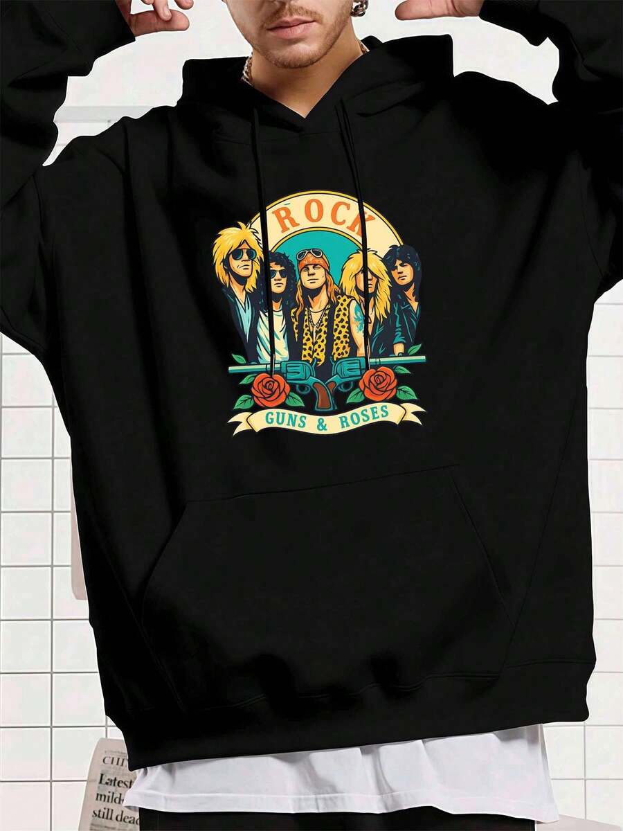 Guns And Roses Rock Band Hoodie Men Casual, Breathable, Graphic Design - Black - View 1