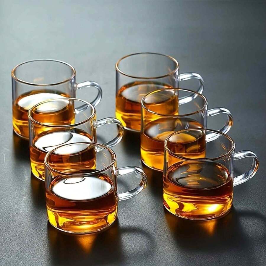 2/4/6pcs Glass Espresso Cups With Handles, Suitable For Hot Or Iced Latte, Tea, Espresso Lovers, Microwave - White - View 1