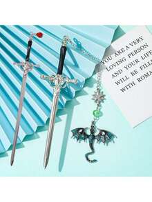 Marcapáginas con forma de espada de metal con colgante de dragón de doble ala, marcapáginas de fantasía, regalo de estudiante, marcapáginas de espada y dragón, regalo de cumpleaños para amantes de los libros, colgante de aniversario