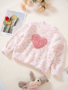 Tween Girl Colorful Heart Graphic Long Sleeve Sweater - Pink - View 6